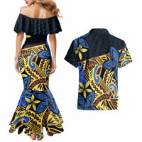 Polynesia Fabric Couples Matching Mermaid Dress and Hawaiian Shirt Polynesian Tribal With Frangipani Flowers LT14 - Polynesian Pride