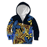 Polynesia Fabric Kid Hoodie Polynesian Tribal With Frangipani Flowers LT14 Zip Hoodie Blue - Polynesian Pride