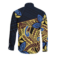 Polynesia Fabric Long Sleeve Button Shirt Polynesian Tribal With Frangipani Flowers LT14 - Polynesian Pride