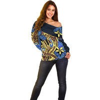 Polynesia Fabric Off Shoulder Sweater Polynesian Tribal With Frangipani Flowers LT14 - Polynesian Pride