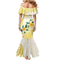 Gold And White Polynesia Plumeria Family Matching Mermaid Dress and Hawaiian Shirt Curves Tropical Vibes