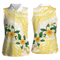 Gold And White Polynesia Plumeria Women Sleeveless Polo Shirt Curves Tropical Vibes LT14 - Polynesian Pride