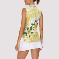 Gold And White Polynesia Plumeria Women Sleeveless Polo Shirt Curves Tropical Vibes LT14 - Polynesian Pride