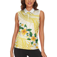 Gold And White Polynesia Plumeria Women Sleeveless Polo Shirt Curves Tropical Vibes LT14 - Polynesian Pride