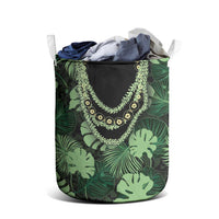 Green Hawaii Kukui Nut Lei Laundry Basket Hawaiian Pattern Monstera Tropical Vibes - Polynesian Pride