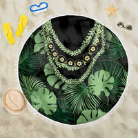 Green Hawaii Kukui Nut Lei Beach Blanket Hawaiian Pattern Monstera Tropical Vibes LT14 One Size 150cm Green - Polynesian Pride
