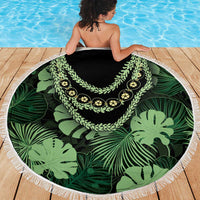 Green Hawaii Kukui Nut Lei Beach Blanket Hawaiian Pattern Monstera Tropical Vibes LT14 - Polynesian Pride