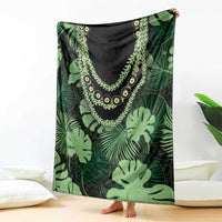 Green Hawaii Kukui Nut Lei Blanket Hawaiian Pattern Monstera Tropical Vibes LT14 - Polynesian Pride