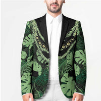 Green Hawaii Kukui Nut Lei Blazer Hawaiian Pattern Monstera Tropical Vibes - Polynesian Pride