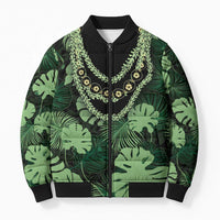 Green Hawaii Kukui Nut Lei Bomber Puffer Jacket Hawaiian Pattern Monstera Tropical Vibes - Polynesian Pride
