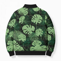 Green Hawaii Kukui Nut Lei Bomber Puffer Jacket Hawaiian Pattern Monstera Tropical Vibes - Polynesian Pride