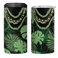 Green Hawaii Kukui Nut Lei 4 in 1 Can Cooler Tumbler Hawaiian Pattern Monstera Tropical Vibes - Polynesian Pride