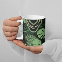 Green Hawaii Kukui Nut Lei Ceramic Mug Hawaiian Pattern Monstera Tropical Vibes - Polynesian Pride