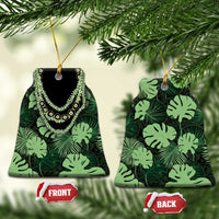 Green Hawaii Kukui Nut Lei Ceramic Ornament Hawaiian Pattern Monstera Tropical Vibes - Polynesian Pride