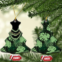 Green Hawaii Kukui Nut Lei Ceramic Ornament Hawaiian Pattern Monstera Tropical Vibes - Polynesian Pride