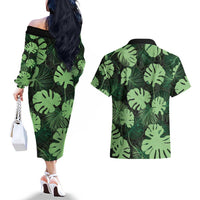 Green Hawaii Kukui Nut Lei Couples Matching Off The Shoulder Long Sleeve Dress and Hawaiian Shirt Hawaiian Pattern Monstera Tropical Vibes LT14 - Polynesian Pride
