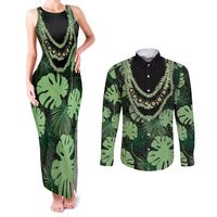 Green Hawaii Kukui Nut Lei Couples Matching Tank Maxi Dress and Long Sleeve Button Shirt Hawaiian Pattern Monstera Tropical Vibes LT14 Green - Polynesian Pride