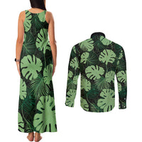 Green Hawaii Kukui Nut Lei Couples Matching Tank Maxi Dress and Long Sleeve Button Shirt Hawaiian Pattern Monstera Tropical Vibes LT14 - Polynesian Pride