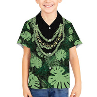 Green Hawaii Kukui Nut Lei Family Matching Long Sleeve Bodycon Dress and Hawaiian Shirt Hawaiian Pattern Monstera Tropical Vibes - Polynesian Pride