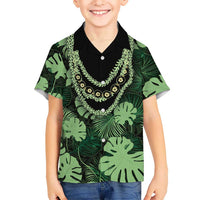 Green Hawaii Kukui Nut Lei Family Matching Off The Shoulder Long Sleeve Dress and Hawaiian Shirt Hawaiian Pattern Monstera Tropical Vibes LT14 Son's Shirt Green - Polynesian Pride