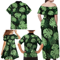Green Hawaii Kukui Nut Lei Family Matching Off Shoulder Maxi Dress and Hawaiian Shirt Hawaiian Pattern Monstera Tropical Vibes - Polynesian Pride