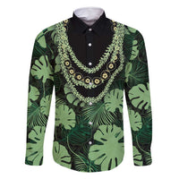 Green Hawaii Kukui Nut Lei Family Matching Off Shoulder Short Dress and Hawaiian Shirt Hawaiian Pattern Monstera Tropical Vibes - Polynesian Pride
