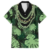 Green Hawaii Kukui Nut Lei Family Matching Puletasi and Hawaiian Shirt Hawaiian Pattern Monstera Tropical Vibes LT14 Dad's Shirt - Short Sleeve Green - Polynesian Pride