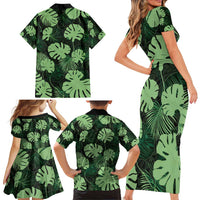 Green Hawaii Kukui Nut Lei Family Matching Short Sleeve Bodycon Dress and Hawaiian Shirt Hawaiian Pattern Monstera Tropical Vibes - Polynesian Pride