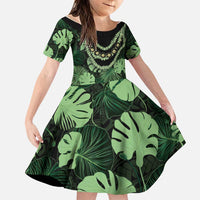 Green Hawaii Kukui Nut Lei Family Matching Summer Maxi Dress and Hawaiian Shirt Hawaiian Pattern Monstera Tropical Vibes - Polynesian Pride