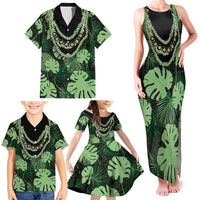 Green Hawaii Kukui Nut Lei Family Matching Tank Maxi Dress and Hawaiian Shirt Hawaiian Pattern Monstera Tropical Vibes - Polynesian Pride