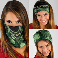 Green Hawaii Kukui Nut Lei Neck Gaiter Hawaiian Pattern Monstera Tropical Vibes - Polynesian Pride