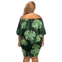 Green Hawaii Kukui Nut Lei Off Shoulder Short Dress Hawaiian Pattern Monstera Tropical Vibes - Polynesian Pride