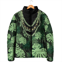 Green Hawaii Kukui Nut Lei Padded Jacket Hawaiian Pattern Monstera Tropical Vibes - Polynesian Pride