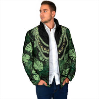 Green Hawaii Kukui Nut Lei Padded Jacket Hawaiian Pattern Monstera Tropical Vibes - Polynesian Pride