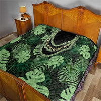 Green Hawaii Kukui Nut Lei Quilt Hawaiian Pattern Monstera Tropical Vibes - Polynesian Pride