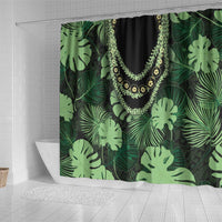 Green Hawaii Kukui Nut Lei Shower Curtain Hawaiian Pattern Monstera Tropical Vibes - Polynesian Pride