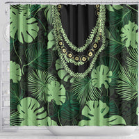 Green Hawaii Kukui Nut Lei Shower Curtain Hawaiian Pattern Monstera Tropical Vibes - Polynesian Pride