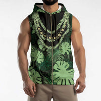 Green Hawaii Kukui Nut Lei Sleeveless Zip Hoodie Hawaiian Pattern Monstera Tropical Vibes - Polynesian Pride