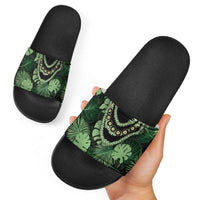 Green Hawaii Kukui Nut Lei Slide Sandals Hawaiian Pattern Monstera Tropical Vibes - Polynesian Pride