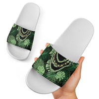 Green Hawaii Kukui Nut Lei Slide Sandals Hawaiian Pattern Monstera Tropical Vibes - Polynesian Pride