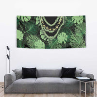 Green Hawaii Kukui Nut Lei Tapestry Hawaiian Pattern Monstera Tropical Vibes - Polynesian Pride