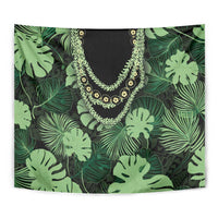 Green Hawaii Kukui Nut Lei Tapestry Hawaiian Pattern Monstera Tropical Vibes - Polynesian Pride