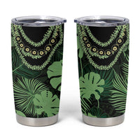 Green Hawaii Kukui Nut Lei Tumbler Cup Hawaiian Pattern Monstera Tropical Vibes - Polynesian Pride