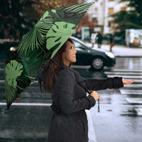 Green Hawaii Kukui Nut Lei Umbrella Hawaiian Pattern Monstera Tropical Vibes - Polynesian Pride