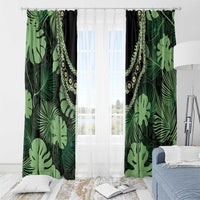Green Hawaii Kukui Nut Lei Window Curtain Hawaiian Pattern Monstera Tropical Vibes - Polynesian Pride