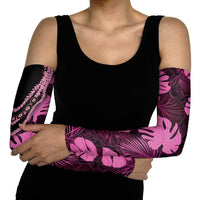 Pink Hawaii Kukui Nut Lei Arm Sleeves Hawaiian Pattern Monstera Tropical Vibes - Polynesian Pride