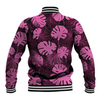 Pink Hawaii Kukui Nut Lei Baseball Jacket Hawaiian Pattern Monstera Tropical Vibes - Polynesian Pride