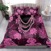 Pink Hawaii Kukui Nut Lei Bedding Set Hawaiian Pattern Monstera Tropical Vibes - Polynesian Pride