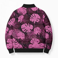 Pink Hawaii Kukui Nut Lei Bomber Puffer Jacket Hawaiian Pattern Monstera Tropical Vibes - Polynesian Pride