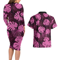 Pink Hawaii Kukui Nut Lei Couples Matching Long Sleeve Bodycon Dress and Hawaiian Shirt Hawaiian Pattern Monstera Tropical Vibes LT14 - Polynesian Pride